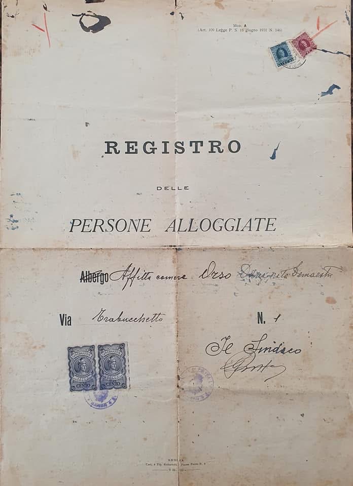 Il primo registro alloggiati del 1948 dell'affittacamere Orso poi Hotel Daria a Pietra Ligure